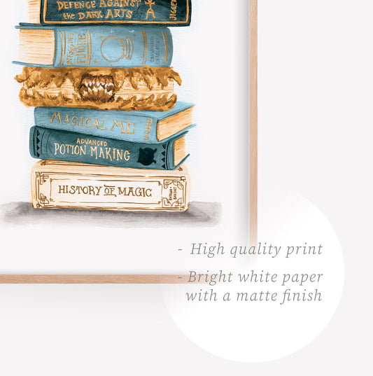 Wizarding School Books Watercolor Print