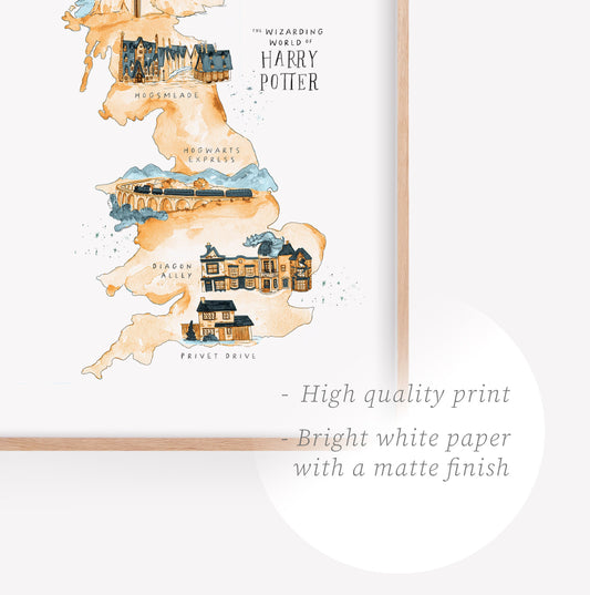 Duotone Wizarding World Watercolor Map Print