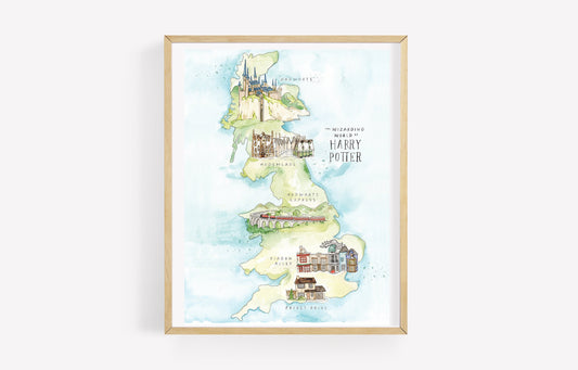 Wizarding World Watercolor Map- hand painted room decor