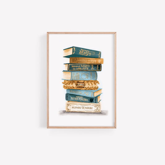 Wizarding School Books Watercolor Print