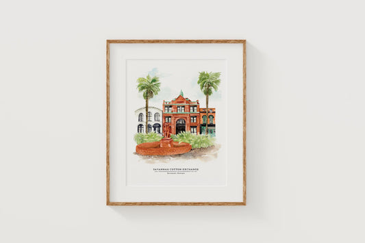 Savannah Cotton Exchange illustration - hand painted room decor