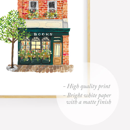 Dreamy Bookstore Watercolor Print