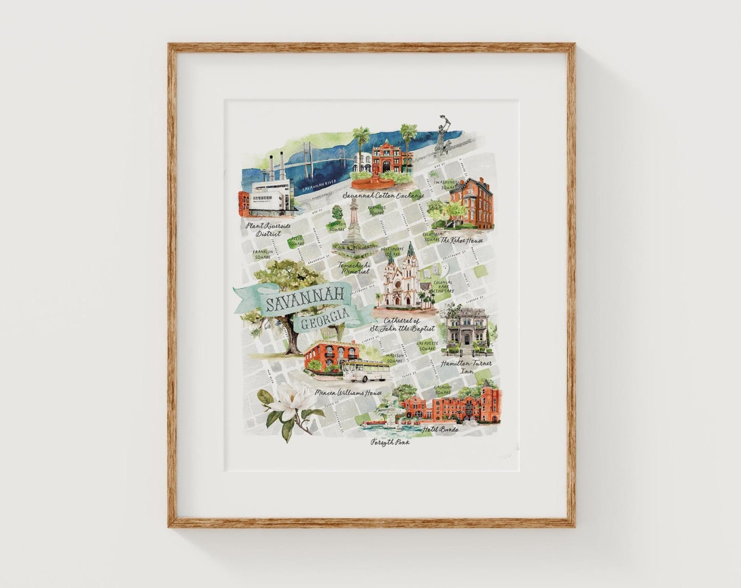 Savannah Georgia Watercolor Map Print