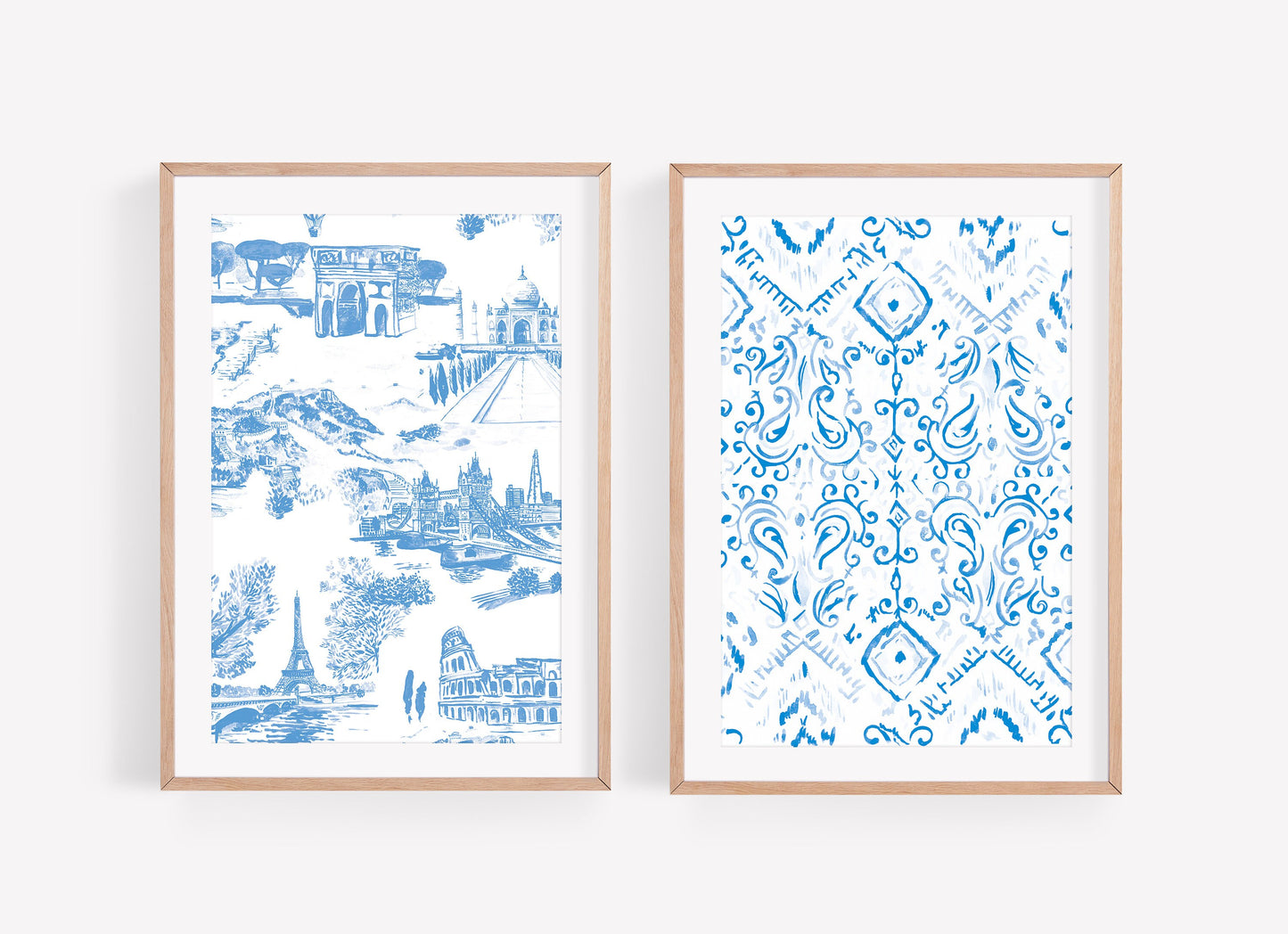 Travel inspired Toile de Jouy Watercolor Print