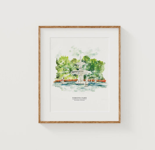 Forsyth Park Watercolor Print