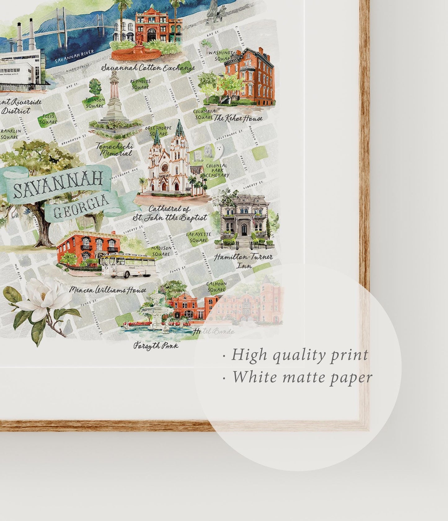 Savannah Georgia Watercolor Map Print