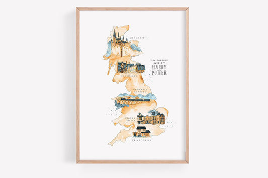 Duotone Wizarding World Watercolor Map Print