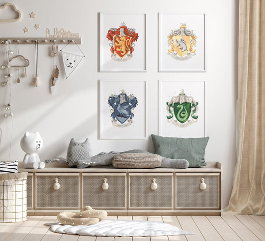 Wizarding Houses print set - hand painted room decor - Magical Wall Art, Paintings, Tourism, Witch, Nerd Art