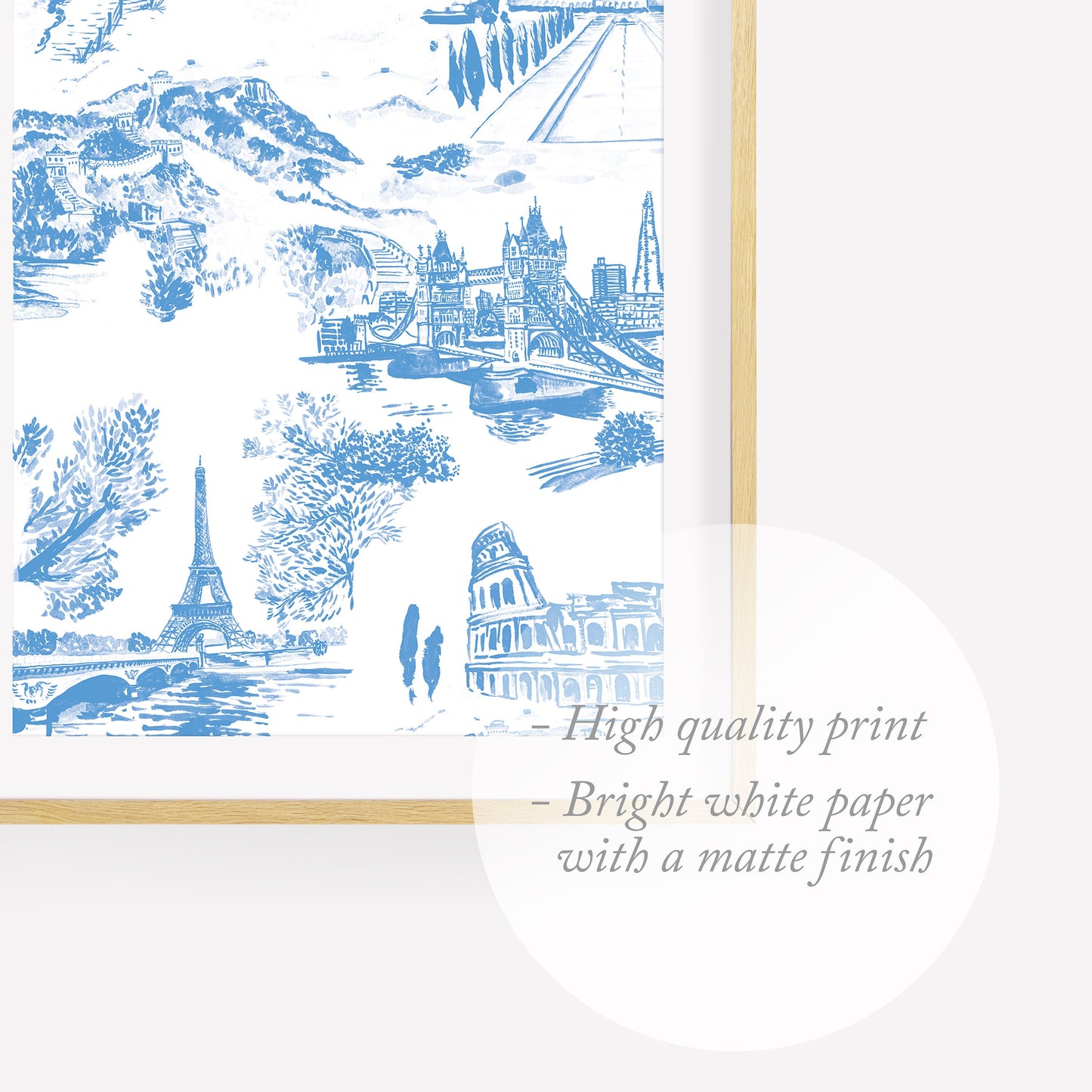 Travel inspired Toile de Jouy Watercolor Print