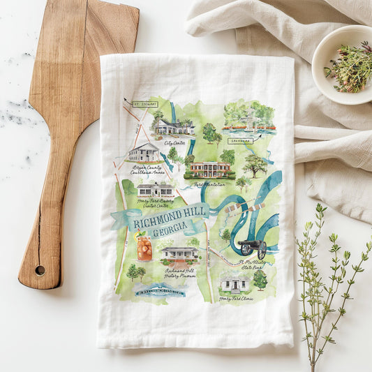 Richmond Hill, GA Watercolor Map Tea towel