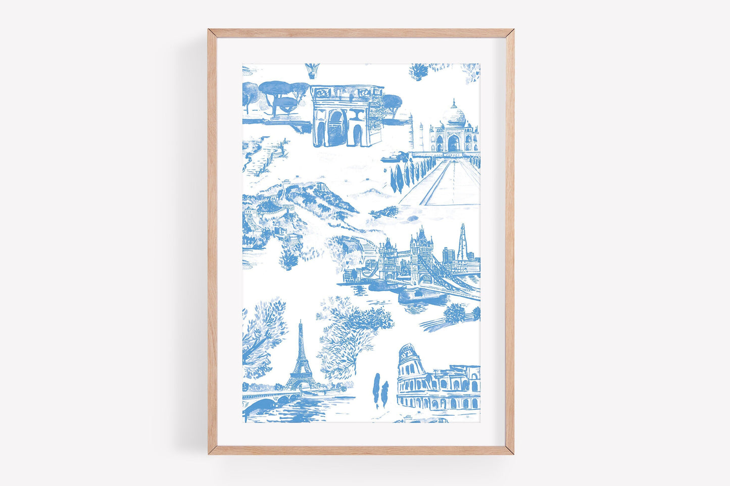 Travel inspired Toile de Jouy Watercolor Print